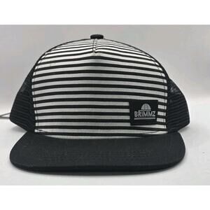 Brimmz Black White Stripes Snapback Cap Trucker‎ Hat Mesh Teens